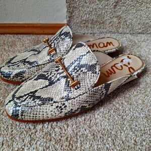 Sam Edelman Laurna Snake Print Mules Gold Chain Slip On Womens Size 8M